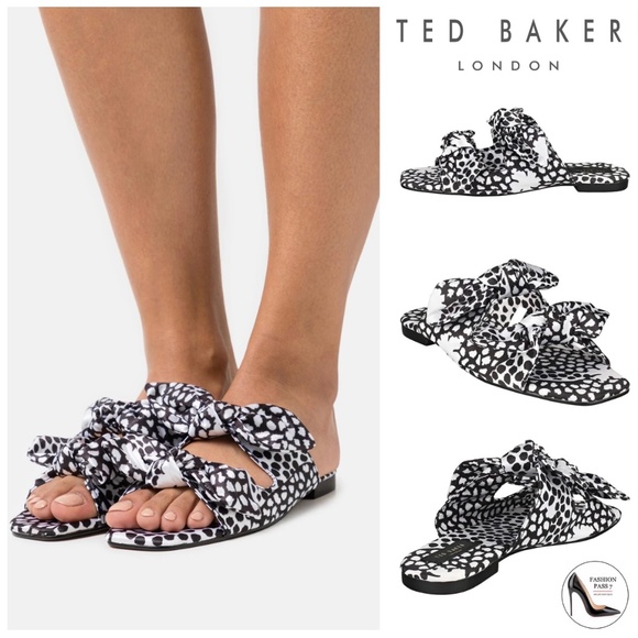 Ted Baker Feyaa Black White Floral Bow Strap Mule Slipper Walking Sandal 39 8.5 - Picture 1 of 15